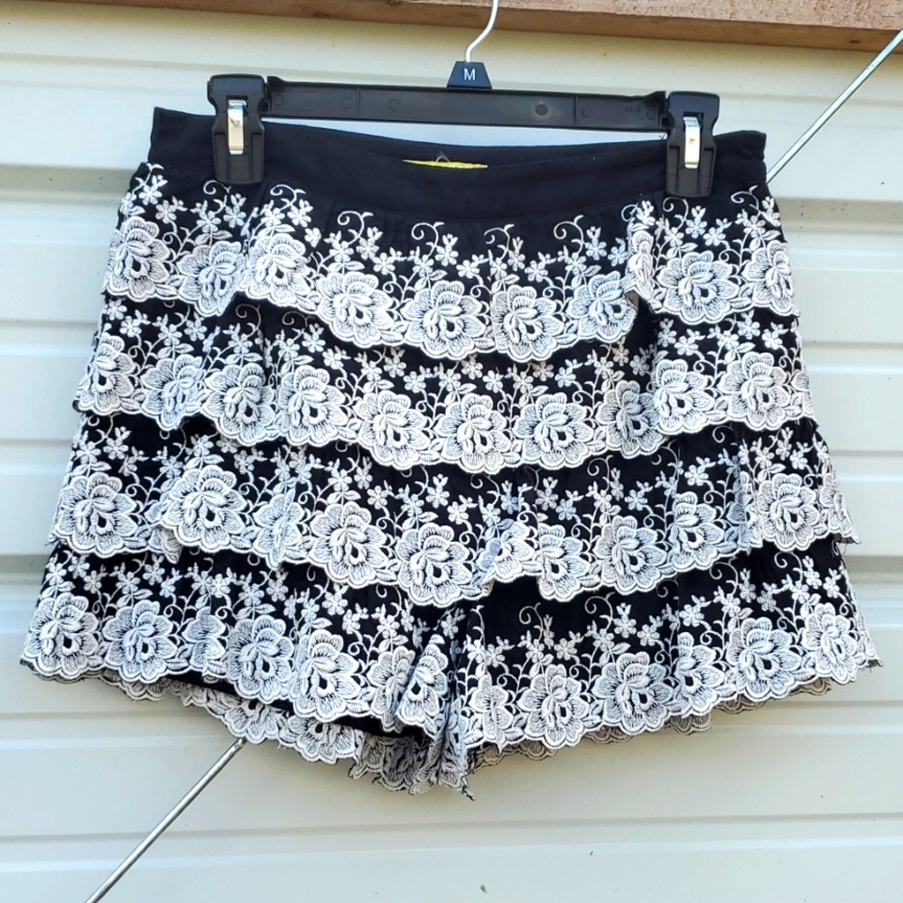 Black with White Roses Shorts